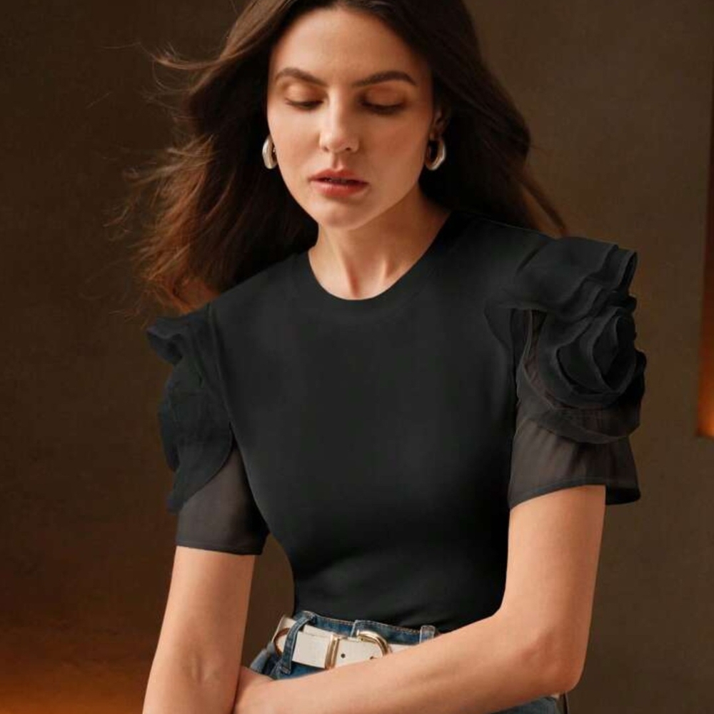 Elegant Black Ruffle Sleeve Top